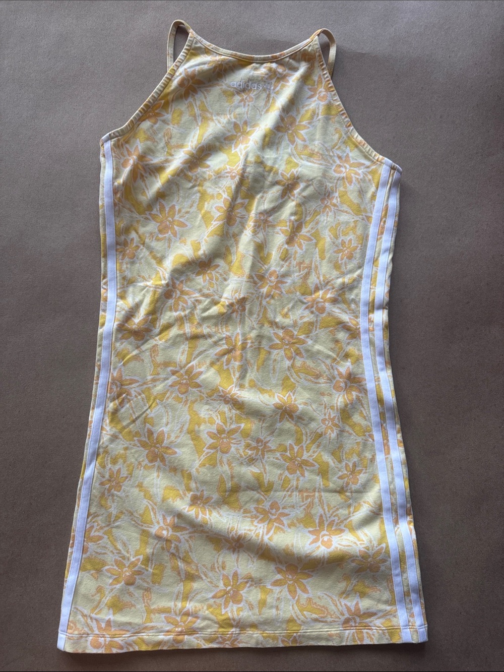 adidas Yellow Floral Mini Dress with Side Stripes